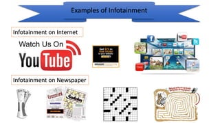 Examples of Infotainment
Infotainment on Internet
Infotainment on Newspaper
 