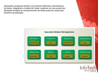 Aplicações complexas tendem a ter diversas diferentes caracteristicas
de dados. Adaptando o modelo de Fowler, podemos ver que junção dos
diferentes modelos de armazenamento de dados pode ser usado para
benefício da aplicação.
 