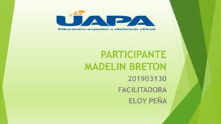 PARTICIPANTE
MADELIN BRETON
201903130
FACILITADORA
ELOY PEÑA
 