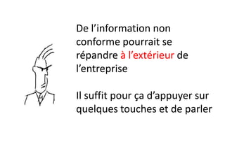 De l’information non
conforme pourrait se
répandre à l’extérieur de
l’entreprise

Il suffit pour ça d’appuyer sur
quelques touches et de parler
 