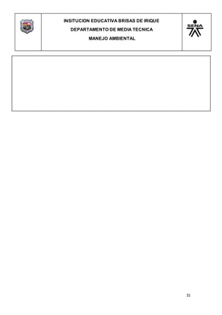 INSITUCION EDUCATIVA BRISAS DE IRIQUE
DEPARTAMENTO DE MEDIA TECNICA
MANEJO AMBIENTAL
31
 