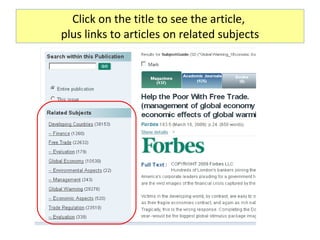 Click on the title to see the article,  plus links to articles on related subjects 