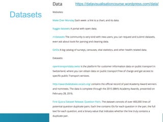 Datasets
https://datavisualisationcourse.wordpress.com/data/
 