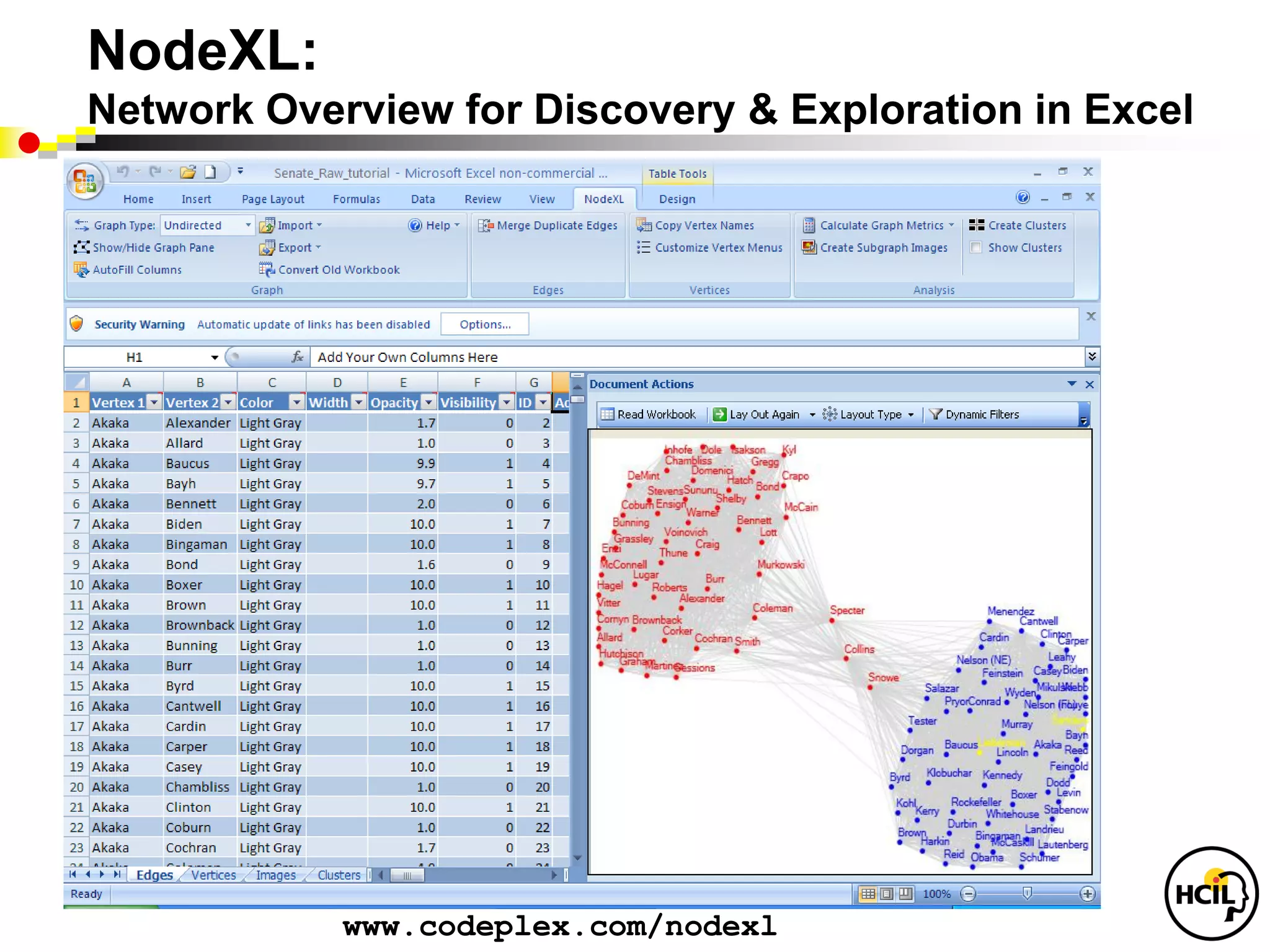 NodeXL:
Network Overview for Discovery & Exploration in Excel




            www.codeplex.com/nodexl
 