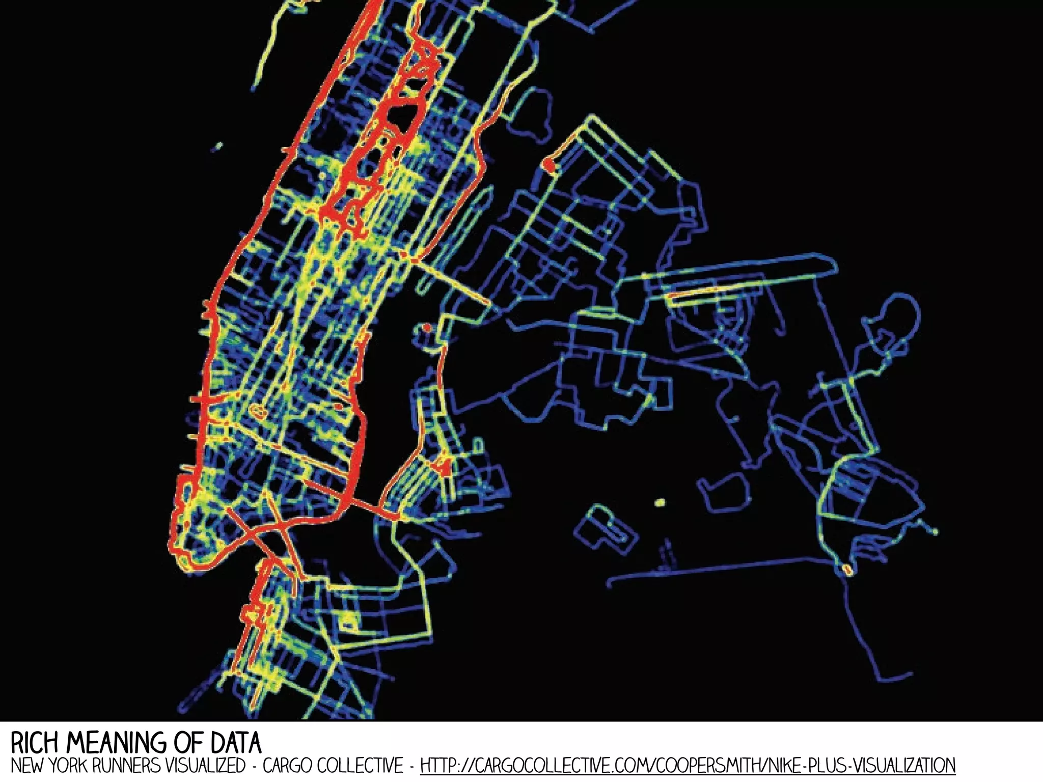 rich meaning of data

New york runners visualized - cargo collective - http://cargocollective.com/coopersmith/Nike-Plus-Visualization

 