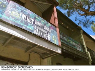 neighborhood scoreboards

“Comparative Feedback in the Street: Exposing Residential Energy Consumption on House Façades”, 2011.

 