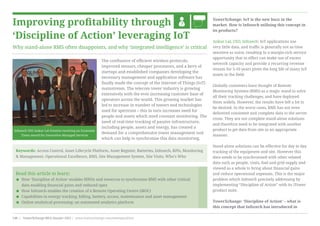 Improving profitability through
‘Discipline of Action’ leveraging IoT
Why stand-alone RMS often disappoints, and why ‘integrated intelligence’ is critical
TowerXchange: IoT is the new buzz in the
market. How is Infozech utilising this concept in
its products?
Ankur Lal, CEO, Infozech: IoT applications use
very little data, and traffic is generally not as time
sensitive as voice, resulting in a margin-rich service
opportunity that in effect can make use of excess
network capacity and provide a recurring revenue
stream for 5-10 years given the long life of many IoT
assets in the field.
Globally customers have thought of Remote
Monitoring Systems (RMS) as a magic wand to solve
all their tracking challenges, and have deployed
them widely. However, the results have left a lot to
be desired. In the worst cases, RMS has not even
delivered consistent and complete data to the server
room. They are not complete stand-alone solutions
and therefore need to be integrated with another
product to get data from site in an appropriate
manner.
Stand-alone solutions can be effective for day to day
tracking of the equipment and site. However this
data needs to be synchronised with other related
data such as people, visits, fuel and grid supply and
viewed as a whole to bring about financial gains
and reduce operational expenses. This is the major
problem which Infozech precisely addressing by
implementing “Discipline of Action” with its iTower
product suite.
TowerXchange: ‘Discipline of Action’ – what is
this concept that Infozech has introduced in
Read this article to learn:
< How ‘Discipline of Action’ enables MNOs and towercos to synchronise RMS with other critical
data enabling financial gains and reduced opex
< How Infozech enables the creation of a Remote Operating Centre (iROC)
< Capabilities in energy tracking, billing, battery, access, maintenance and asset management
< Online analytical processing: an automated analytics platform
The confluence of efficient wireless protocols,
improved sensors, cheaper processors, and a bevy of
startups and established companies developing the
necessary management and application software has
finally made the concept of the Internet of Things (IoT)
mainstream. The telecom tower industry is growing
extensively with the ever increasing customer base of
operators across the world. This growing market has
led to increase in number of towers and technologies
used for spectrum – this in turn increases need for
people and assets which need constant monitoring. The
need of real-time tracking of passive infrastructure,
including people, assets and energy, has created a
demand for a comprehensive tower management tool
which can help to synchronise this data monitoring.
Keywords: Access Control, Asset Lifecycle Platform, Asset Register, Batteries, Infozech, KPIs, Monitoring
& Management, Operational Excellence, RMS, Site Management System, Site Visits, Who’s Who
Infozech CEO Ankur Lal (Centre) receiving an Economic
Times award for Innovative Managed Services
www.towerxchange.com/meetups/africa | TowerXchange Africa Dossier 2015 | XX| TowerXchange MEA Dossier 2015 | www.towerxchange.com/meetups/africa188
 