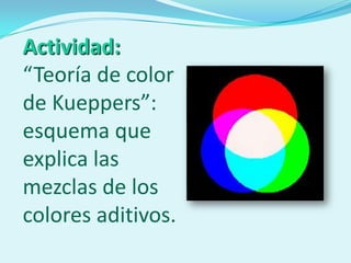 Actividad:
“Teoría de color
de Kueppers”:
esquema que
explica las
mezclas de los
colores aditivos.
 
