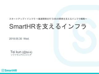 スタートアップ × インフラ 〜爆速開発を行う4社の開発を支えるインフラ戦略〜
SmartHRを支えるインフラ
2018.05.30 Wed.
Tei kun (@tei-k)
ソフトウェアエンジニア
 