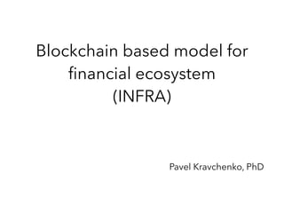 Blockchain based model for
financial ecosystem
(INFRA)
Pavel Kravchenko, PhD
 
