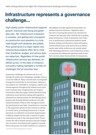 High-quality public infrastructure supports
growth, improves well-being and gener-
ates jobs. Yet, infrastructure investme...