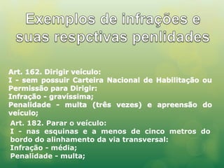 Art. 182. Parar o veículo:
I - nas esquinas e a menos de cinco metros do
bordo do alinhamento da via transversal:
Infração - média;
Penalidade - multa;
 