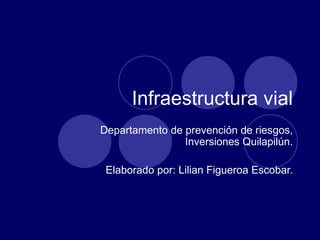 Infraestructura vial Departamento de prevención de riesgos, Inversiones Quilapilún. Elaborado por: Lilian Figueroa Escobar. 