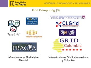GENÓMICA: FUNDAMENTOS Y APLICACIONES


                      Grid Computing (3)




Infraestructuras Grid a Nivel      Infraestructuras Grid Latinoamérica
          Mundial                               y Colombia
 