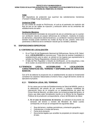 PROYECTO NTS N° 000-MINSA/DGIEM-V01
NORMA TECNICA DE SALUD PARA INFRAESTRUCTURA Y EQUIPAMIENTO DE ESTABLECIMIENTOS DE SALU...