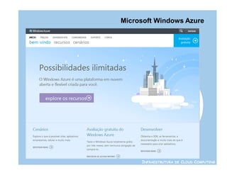 Microsoft Windows Azure




     INFRAESTRUTURA DE CLOUD COMPUTING
 