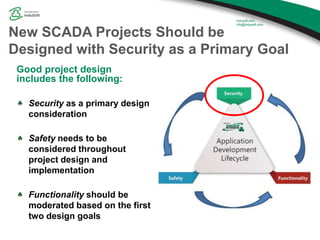 New SCADA Projects Should be
Designed with Security as a Primary Goal
Good project design
includes the following:
Security...