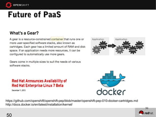 Thank You.
Questions?

Diane Mueller
@pythondj
dmueller on irc.freenode.net - #openshift-dev
50

by

 