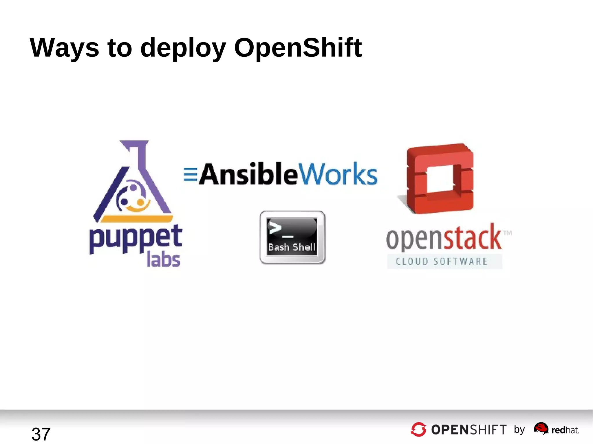 Ways to deploy OpenShift

37

by

 