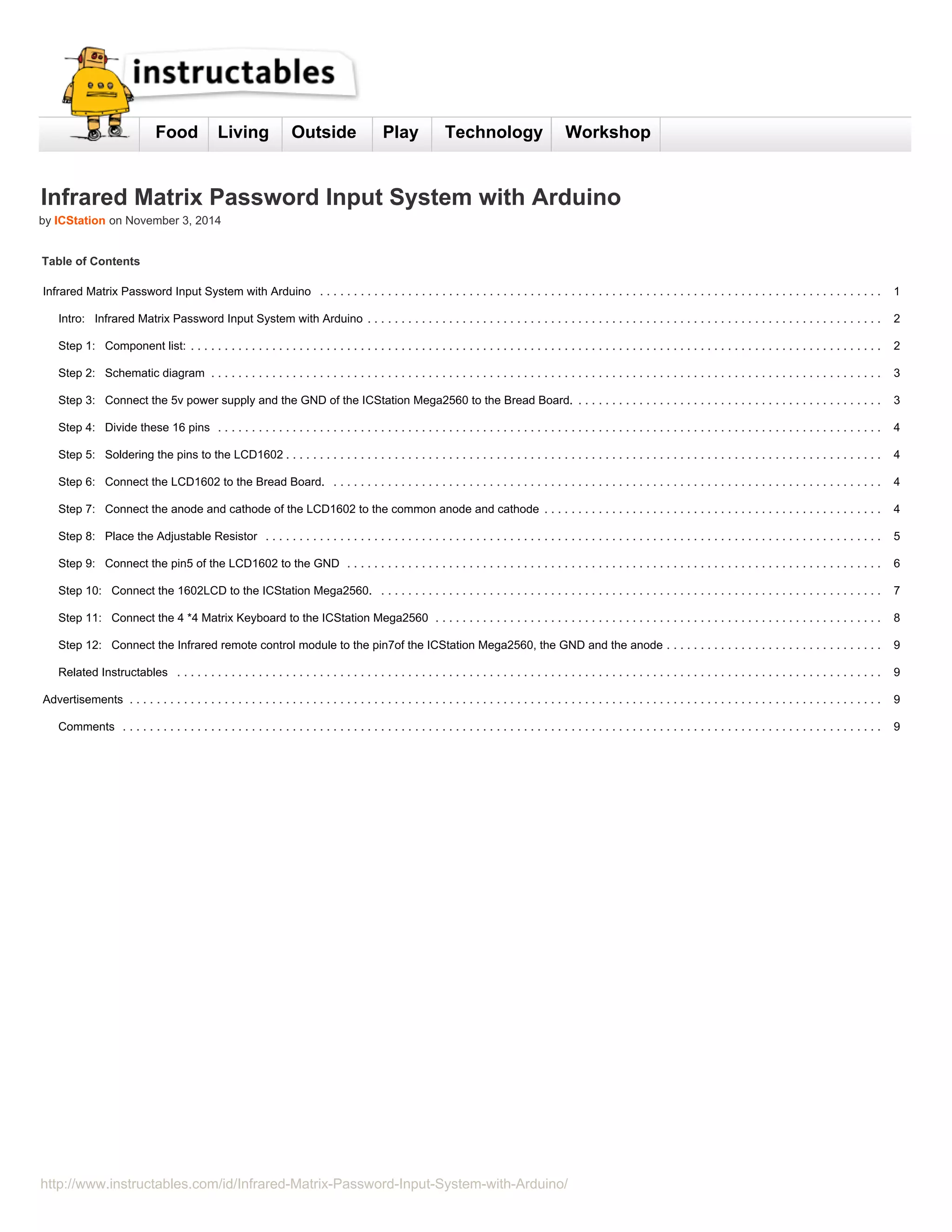 Infrared Matrix Password Input System Arduino | PDF