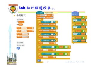 shapethefuture
 參考程式
Lab 紅外線遙控車 3/3
17 Wu, ShyiShiou Dept. of E.E.
 