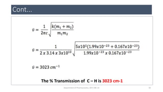 Cont...
The % Transmission of C – H is 3023 cm-1
18Department of Pharmaceutics, KCP, CBE-32
 