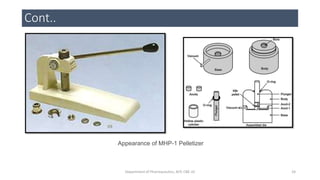 Cont..
Appearance of MHP-1 Pelletizer
24Department of Pharmaceutics, KCP, CBE-32
 