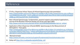 7. FT-IR vs. Dispersive Infrare Theory of Infrared Spectroscopy Instrumentation
https://www.google.com/url?sa=t&source=web&rct=j&url=http://www.thermo.com.cn/Resou
rces/200802/productPDF_21615.pdf&ved=2ahUKEwj8qPnNkevfAhUErI8KHUerBjYQFjAAegQIA
xAB&usg=AOvVaw2oR7zNrc-XIvb4HibRdXjc
8. Near Infrared Spectroscopy: fundamentals, practical aspects and analytical applications ,
Journal of the Brazilian Chemical Society vol 14 Sau paul April 2003
http://www.scielo.br/scielo.php?pid=S0103-50532003000200006&script=sci_arttext
9. Application of Non-Dispersive Infrared (NDIR) Spectroscopy to the Measurement of
Atmospheric Trace gases
https://www.google.com/url?sa=t&source=web&rct=j&url=https://ir.canterbury.ac.nz/bitstrea
m/handle/10092/2160/Thesis_fulltext.pdf%3Bsequence%3D1&ved=2ahUKEwj6zP7uherfAhXFL
48KHWOLCIsQFjATegQIAhAB&usg=AOvVaw06IQX-ysQupfLLm0HLASCZ
10. Monochromator
https://www.shimadzu.com/an/uv/support/fundamentals/monochromators.html
11. Golay cell https://en.m.wikipedia.org/wiki/Golay_cell
Reference
54Department of Pharmaceutics, KCP, CBE-32
 