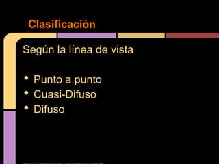 Clasificación

Según la línea de vista

•   Punto a punto
•   Cuasi-Difuso
•   Difuso
 