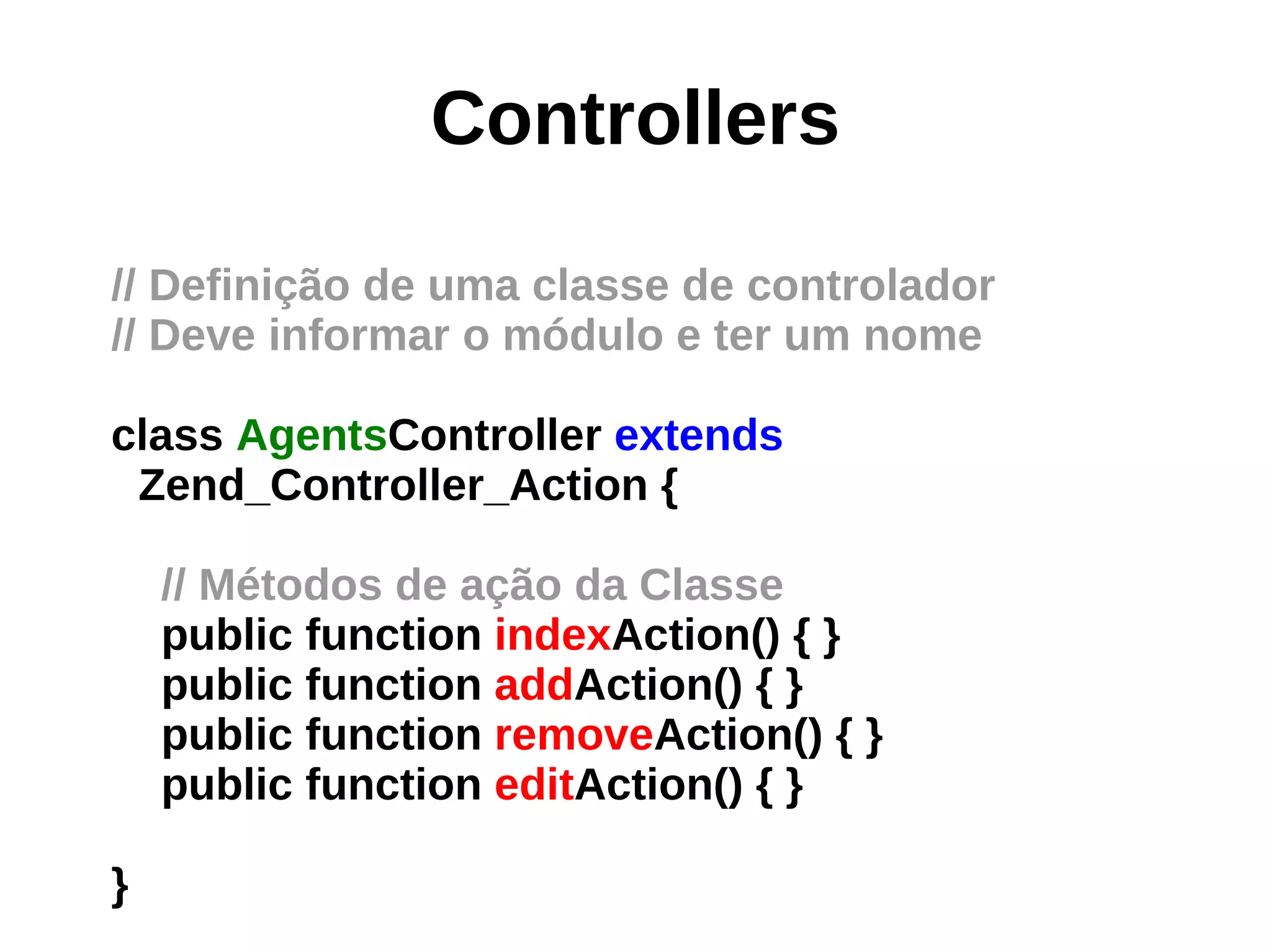 Estrutura de Arquivos /var/www/snep/ 1.1  |-- Bootstrap.php 1.2  |-- application.ini  5.   |-- default `-- forms ( Forms ) 2.   |-- lib ( Models ) `-- modules     `-- default        |-- actions 3.   |-- controllers ( Controllers )        |-- info.xml        |-- resources.xml 4.       ` -- views ( View) | -- layouts 