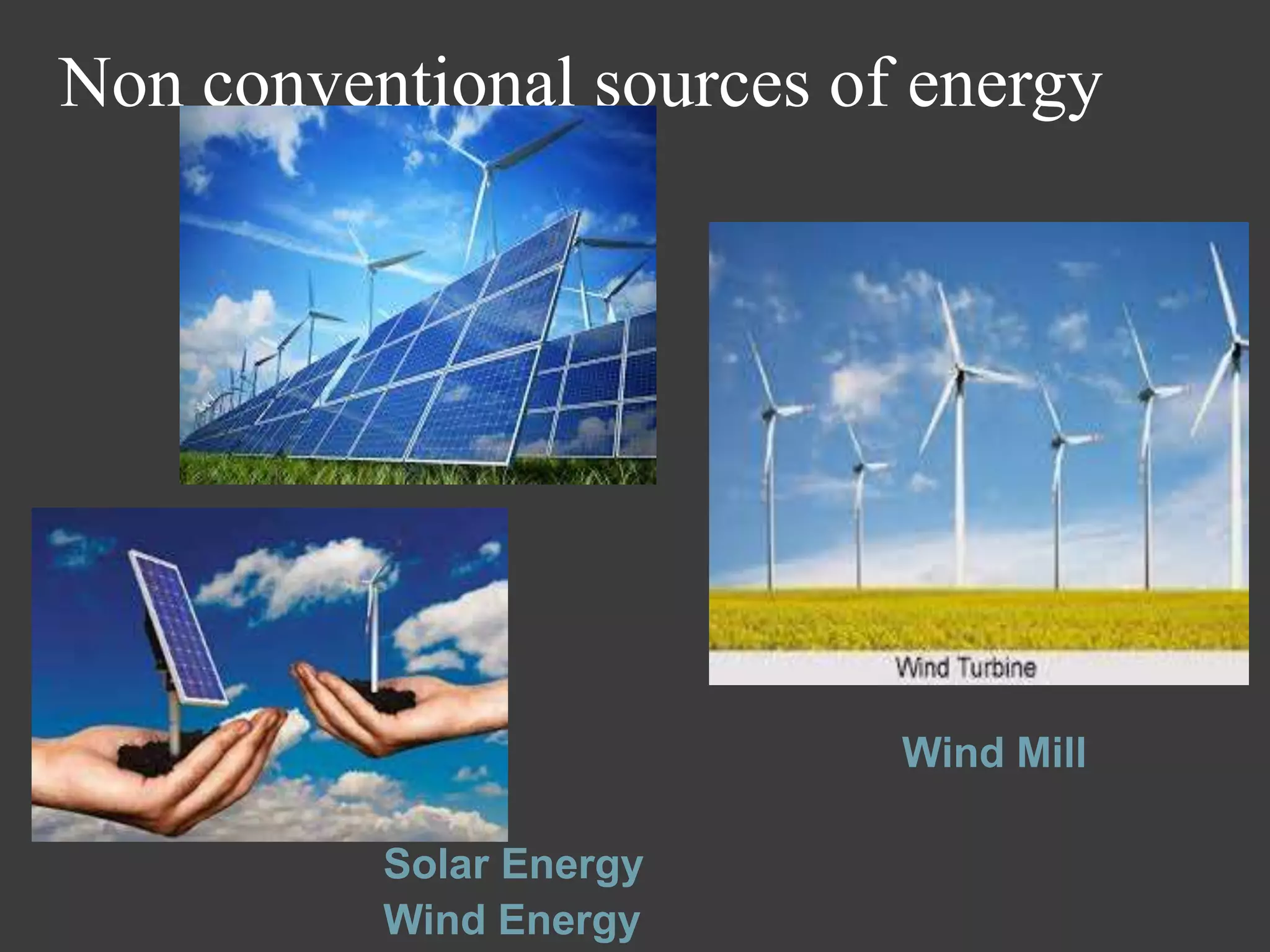 Non conventional sources of energy
Solar Energy
Wind Energy
Wind Mill
 