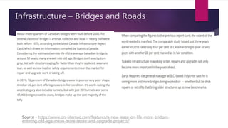 Infrastructure – Bridges and Roads
Source - https://www.on-sitemag.com/features/a-new-lease-on-life-more-bridges-
entering-old-age-mean-more-repair-and-upgrade-projects/
 