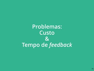 Problemas: 
Custo
&
Tempo de feedback
79
 