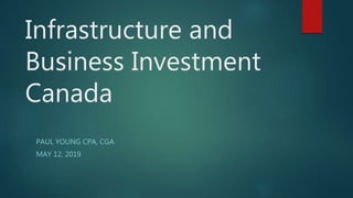 Infrastructure and
Business Investment
Canada
PAUL YOUNG CPA, CGA
MAY 12, 2019
 