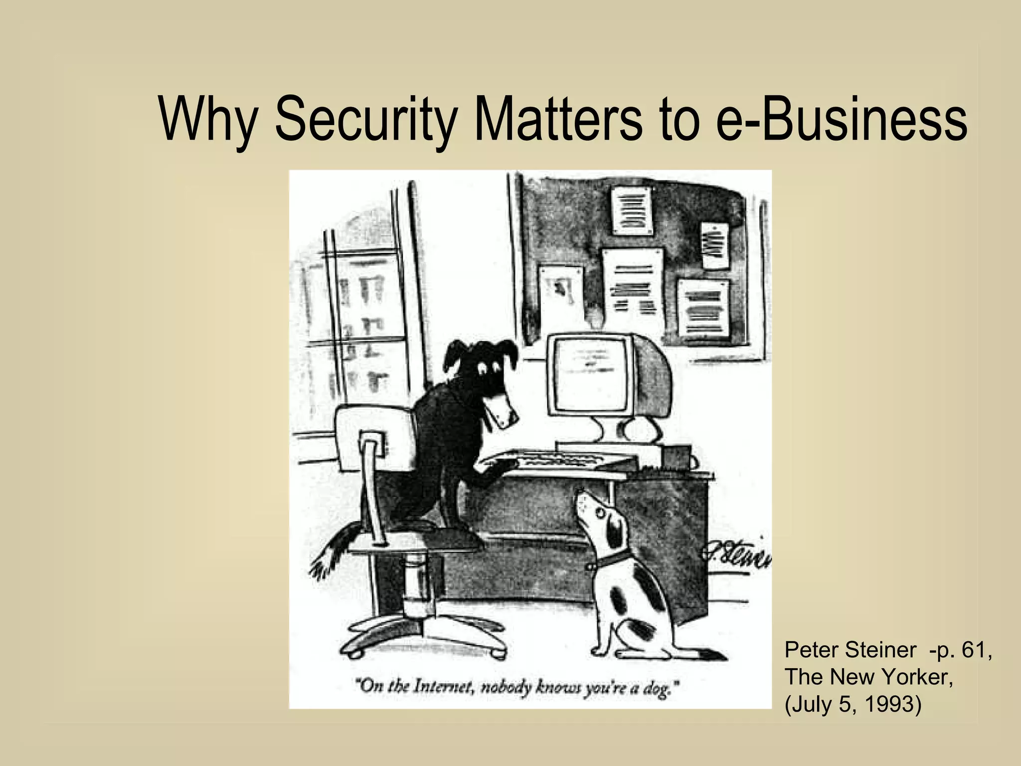 Why Security Matters to e-Business Peter Steiner  -p. 61, The New Yorker, (July 5, 1993)  
