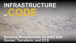 INFRASTRUCTURE
as CODE
Running Microservices on AWS with
Docker, Terraform, and ECS
 