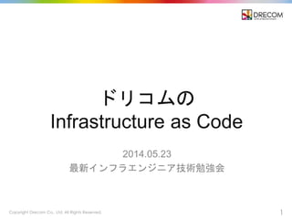 Copyright Drecom Co., Ltd. All Rights Reserved. 1
ドリコムの
Infrastructure as Code
2014.05.23
最新インフラエンジニア技術勉強会
 