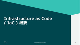 INFRASTRUCTURE AS CODE談義 2022
© 2022, Amazon Web Services, Inc. or its affiliates.
#AWSDevLiveShow
© 2022, Amazon Web Services, Inc. or its affiliates. 10
Infrastructure as Code
( IaC ) 概要
 
