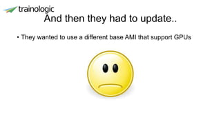 And then they had to update..
• They wanted to use a different base AMI that support GPUs
 