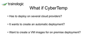 What if CyberTemp
• Has to deploy on several cloud providers?
• It wants to create an automatic deployment?
• Want to create a VM images for on premise deployment?
 