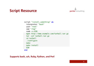 Script Resource
32
Supports bash, csh, Ruby, Python, and Perl
 