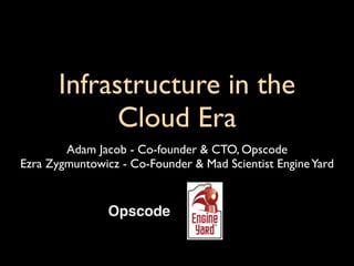 Infrastructure in the
             Cloud Era
        Adam Jacob - Co-founder & CTO, Opscode
Ezra Zygmuntowicz - Co-Founder & Mad Scientist Engine Yard


                Opscode
 