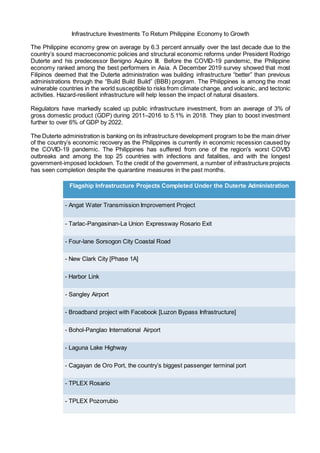 Infrastructure Investments to Return Philippine Economy to Growth | DOCX