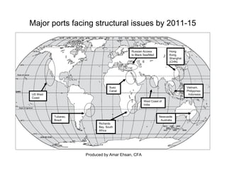 Produced by Amar Ehsan, CFA
Major ports facing structural issues by 2011-15
Tubarao,
Brazil
Newcastle
, Australia
Richards
Bay, South
Africa
US West
Coast
West Coast of
India
Vietnam,
Philippines
, Indonesia
Hong
Kong,
Shanghai
(CHN)
Suez
Canal
Russian Access
to Black Sea/Med
 