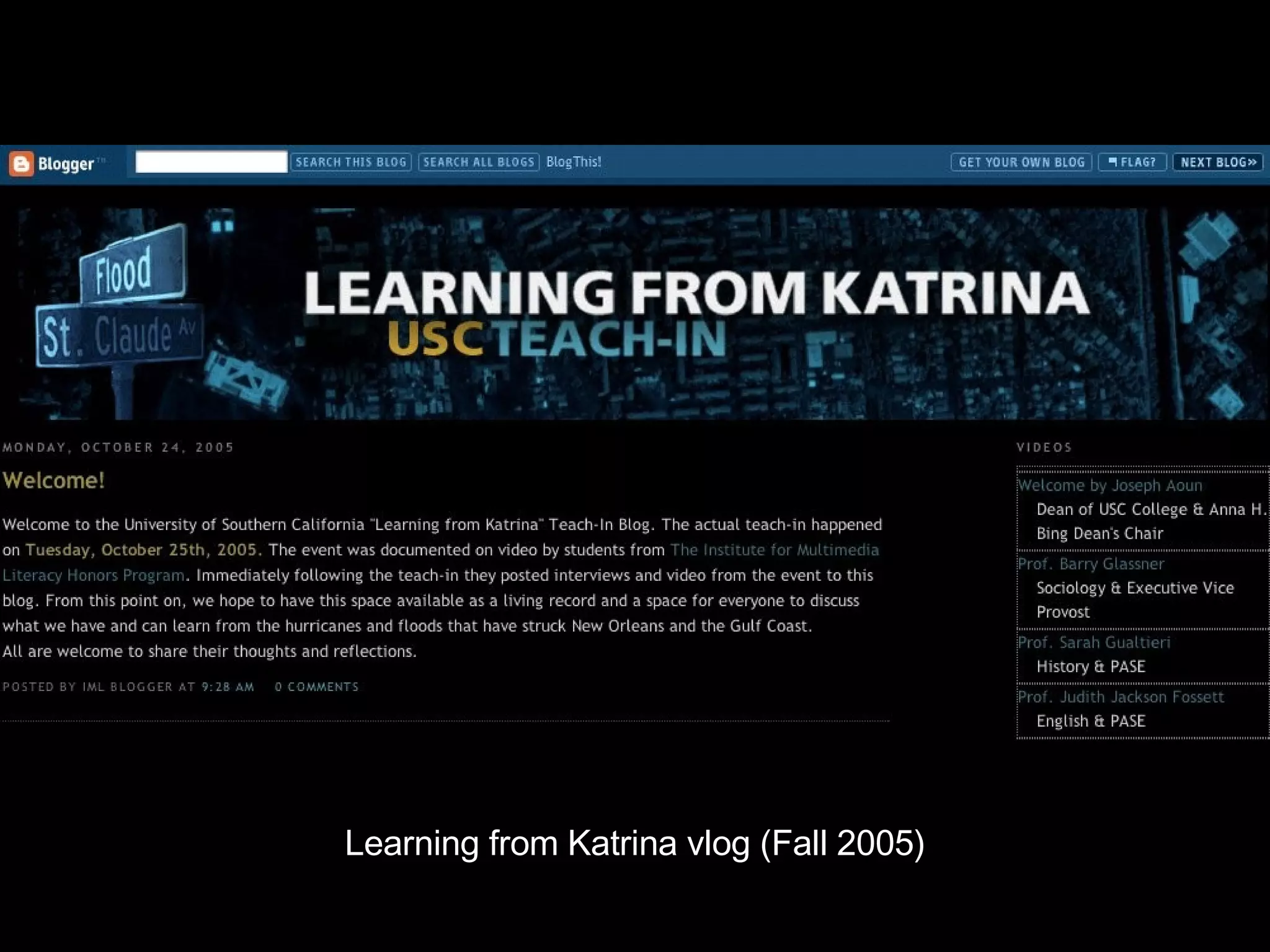 Learning from Katrina vlog (Fall 2005) 
