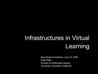 Infrastructures in Virtual Learning New Media Consortium, June 13, 2008 Holly Willis Institute for Multimedia Literacy University of Southern California 
