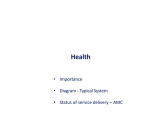 Health
• Importance
• Diagram - Typical System
• Status of service delivery – AMC
 
