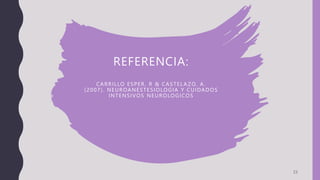 REFERENCIA:
CARRILLO ESPER, R & CASTEL A ZO, A.
(2007). NEUROANESTESIOLOGIA Y CUIDADOS
INTENSIVOS NEUROLOGICOS
23
 