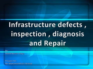 Infrastructure defects , inspection , diagnosis and Repair By MohdNorainYahya Prepare for: Mr Mohamed KhairiArshad 