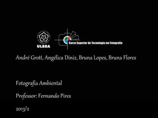 André Grott, Angélica Diniz, Bruna Lopes, Bruna Flores
Fotografia Ambiental
Professor: Fernando Pires
2013/2
 